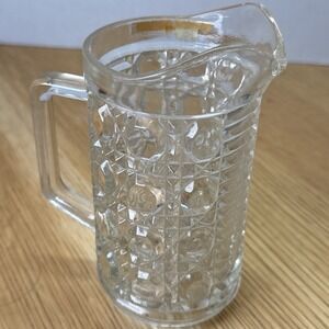 Vintage Federal Glass Windsor Clear Pint Pitcher Button and Cane 6"